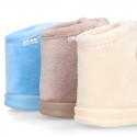 Wool knit kids Bootie home shoes with hook and loop strap and little BEAR design.