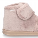 Wool knit kids Bootie home shoes with hook and loop strap and little BEAR design.