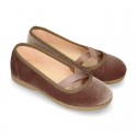 New VELVET canvas ballet flats dancer style with elastic crossed bands.