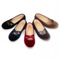 New VELVET canvas ballet flats dancer style with elastic crossed bands.