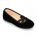 New VELVET canvas ballet flats dancer style with elastic crossed bands.