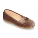 New VELVET canvas ballet flats dancer style with elastic crossed bands.