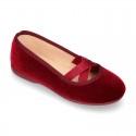 New VELVET canvas ballet flats dancer style with elastic crossed bands.