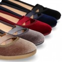 New VELVET canvas ballet flats dancer style with elastic crossed bands.