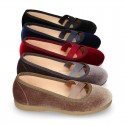 New VELVET canvas ballet flats dancer style with elastic crossed bands.