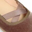 New VELVET canvas ballet flats dancer style with elastic crossed bands.