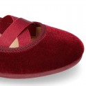 New VELVET canvas ballet flats dancer style with elastic crossed bands.