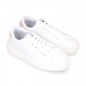 WASHABLE MICRODOT Canvas OKAA kids tennis shoes with laces.