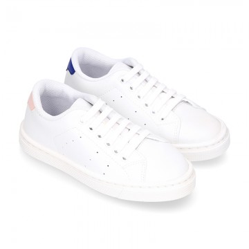 WASHABLE MICRODOT Canvas OKAA kids tennis shoes with laces.