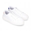 WASHABLE MICRODOT Canvas OKAA kids tennis shoes with laces.