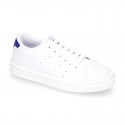 WASHABLE MICRODOT Canvas OKAA kids tennis shoes with laces.