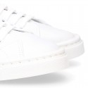 WASHABLE MICRODOT Canvas OKAA kids tennis shoes with laces.