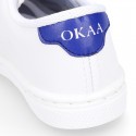 WASHABLE MICRODOT Canvas OKAA kids tennis shoes with laces.