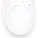 WASHABLE MICRODOT Canvas OKAA kids tennis shoes with laces.