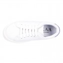 WASHABLE MICRODOT Canvas OKAA kids tennis shoes with laces.