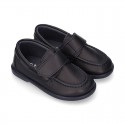 School washable leather Kids boat style shoes laceless.