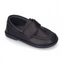 School washable leather Kids boat style shoes laceless.