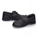 School washable leather Kids boat style shoes laceless.