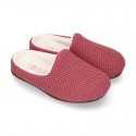 Square design wool knit kids home shoes with opened shape.