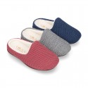 Square design wool knit kids home shoes with opened shape.