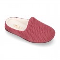 Square design wool knit kids home shoes with opened shape.