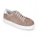 SUEDE LEATHER OKAA kids tennis shoes with laces.