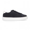 SUEDE LEATHER OKAA kids tennis shoes with laces.