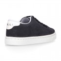 SUEDE LEATHER OKAA kids tennis shoes with laces.