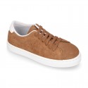 SUEDE LEATHER OKAA kids tennis shoes with laces.