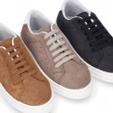 SUEDE LEATHER OKAA kids tennis shoes with laces.