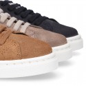 SUEDE LEATHER OKAA kids tennis shoes with laces.