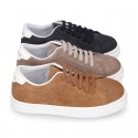 SUEDE LEATHER OKAA kids tennis shoes with laces.