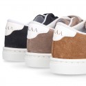 SUEDE LEATHER OKAA kids tennis shoes with laces.