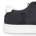 SUEDE LEATHER OKAA kids tennis shoes with laces.