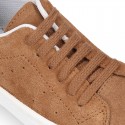 SUEDE LEATHER OKAA kids tennis shoes with laces.