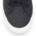 SUEDE LEATHER OKAA kids tennis shoes with laces.