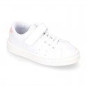 WASHABLE MICRODOT Canvas OKAA kids tennis shoes with elastic laces.