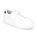 WASHABLE MICRODOT Canvas OKAA kids tennis shoes with elastic laces.