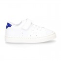 WASHABLE MICRODOT Canvas OKAA kids tennis shoes with elastic laces.