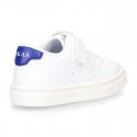 WASHABLE MICRODOT Canvas OKAA kids tennis shoes with elastic laces.