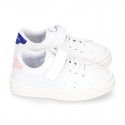 WASHABLE MICRODOT Canvas OKAA kids tennis shoes with elastic laces.