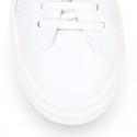 WASHABLE MICRODOT Canvas OKAA kids tennis shoes with elastic laces.