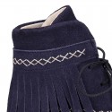 MOHICAN style Girl ankle boots with fringed design and tassels in suede leather.