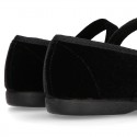 BLACK velvet canvas OKAA Girl Mary Janes with bow and buckle fastening.