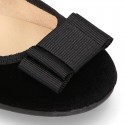 BLACK velvet canvas OKAA Girl Mary Janes with bow and buckle fastening.