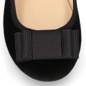 BLACK velvet canvas OKAA Girl Mary Janes with bow and buckle fastening.