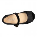 BLACK velvet canvas OKAA Girl Mary Janes with bow and buckle fastening.