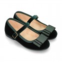 VELVET canvas OKAA Girl Mary Janes with bow and buckle fastening.