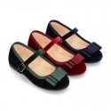 VELVET canvas OKAA Girl Mary Janes with bow and buckle fastening.