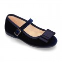 VELVET canvas OKAA Girl Mary Janes with bow and buckle fastening.